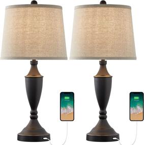 img 2 attached to BOBOMOMO 25.25'' Modern USB Table Lamp Set of 2: Stylish Bedside Lamps with USB Charging Port and Fabric Drum Shade (Black)