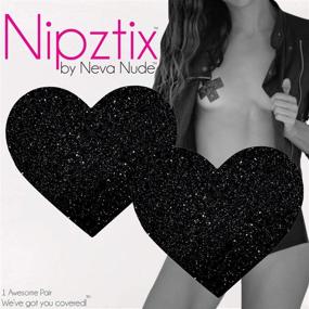 img 1 attached to Neva Nude Black Malice Glitter I Heart U Nipztix – Festivals, Raves, Parties, Lingerie and More! Medical Grade Adhesive, Waterproof/Sweatproof – Made in USA