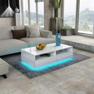 🔮 gototop glossy white led coffee table with contemporary rectangle design, 4 drawers and remote control - modern living room furniture логотип