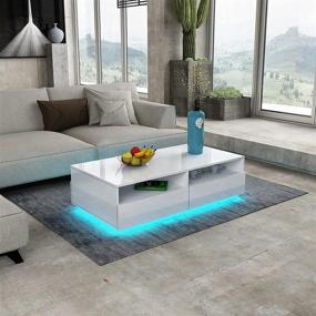 img 4 attached to 🔮 GOTOTOP Glossy White LED Coffee Table with Contemporary Rectangle Design, 4 Drawers and Remote Control - Modern Living Room Furniture