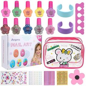 img 4 attached to Anpro Kids Nail Polish: Quick-Dry & Peel-Off Nail Varnish Set with 6 Solid & 4 Shiny Colors - Perfect Gift for Girls 3+ Years Old