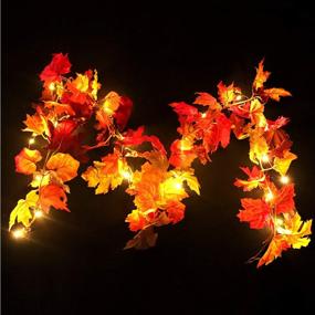 img 2 attached to 🍁 7Ft Maple Leaf Fall Garland Thanksgiving Decorations + 20LED String Lights - Battery Operated Fall Thanksgivings Decor for Home Indoor/Outdoor Party & Halloween Decorations (Warm White)