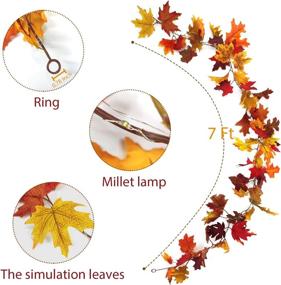 img 3 attached to 🍁 7Ft Maple Leaf Fall Garland Thanksgiving Decorations + 20LED String Lights - Battery Operated Fall Thanksgivings Decor for Home Indoor/Outdoor Party & Halloween Decorations (Warm White)