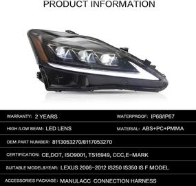 img 1 attached to 🚘 VLAND Full LED Headlight Assembly for LEXUS IS250 IS350, IS F, SEDAN C CF (2006-2013) - Sequential Turn Signal, Plug-and-Play Amber Light