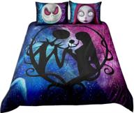 🖤 valentine's day nightmare before christmas bedding set - queen size, jack skellington and sally bed comforter cover, duvet cover with pillow cases - perfect gift for xiheshian decor logo