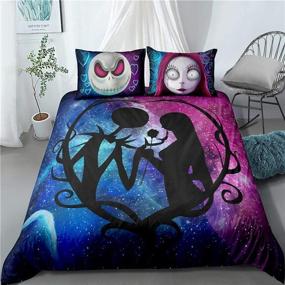 img 1 attached to 🖤 Valentine's Day Nightmare Before Christmas Bedding Set - Queen Size, Jack Skellington and Sally Bed Comforter Cover, Duvet Cover with Pillow Cases - Perfect Gift for xiheshian Decor
