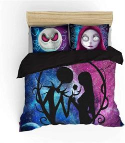 img 2 attached to 🖤 Valentine's Day Nightmare Before Christmas Bedding Set - Queen Size, Jack Skellington and Sally Bed Comforter Cover, Duvet Cover with Pillow Cases - Perfect Gift for xiheshian Decor