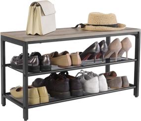 img 2 attached to 👞 Industrial Shoe Bench with 2 Mesh Shelves | Entryway Shoe Rack Organizer Hall Storage | Metal Construction | Greige and Black Finish | VASAGLE ULBS074B02