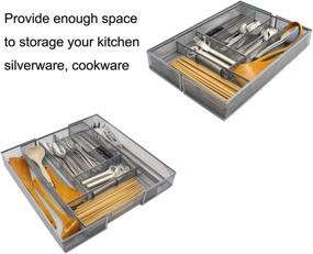 img 2 attached to 🔪 Organize Your Kitchen Drawers with TQVAI Expandable Silverware Tray - Mesh Cutlery Organizer with 8-10 Compartments, Silver