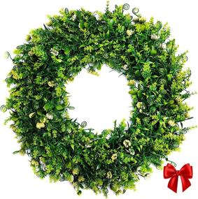 img 4 attached to 🌿 CARESOME 17" Green Boxwood Wreath: Vibrant Weatherproof Farmhouse Decor for Christmas, Fall & Home Decoration