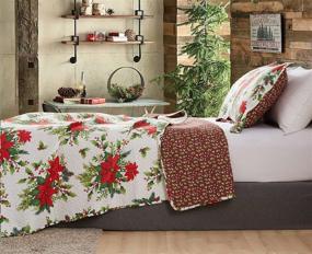 img 1 attached to Christmas Quilts Set King Size Poinsettia Floral Reversible Bedding Sets - Red Flowers Lightweight Bedspreads for New Year - 1 Quilt, 2 Pillow Sham: Festive Holiday Bed Cover