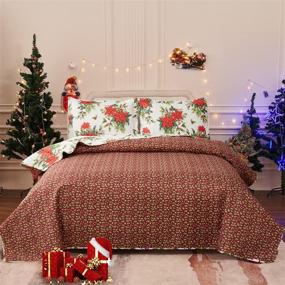 img 3 attached to Christmas Quilts Set King Size Poinsettia Floral Reversible Bedding Sets - Red Flowers Lightweight Bedspreads for New Year - 1 Quilt, 2 Pillow Sham: Festive Holiday Bed Cover