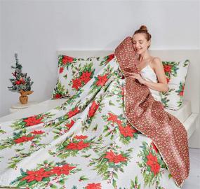 img 2 attached to Christmas Quilts Set King Size Poinsettia Floral Reversible Bedding Sets - Red Flowers Lightweight Bedspreads for New Year - 1 Quilt, 2 Pillow Sham: Festive Holiday Bed Cover