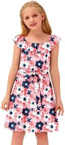 img 2 attached to BesserBay Girl's Off Shoulder Floral Midi Dress - Stylish and Comfortable for Ages 3-14!