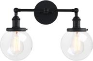 💡 vintage 2-light wall sconce with globe glass, black vanity light fixtures - ideal industrial wall lamp lighting for bathroom and living room логотип