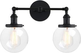 img 4 attached to 💡 Vintage 2-Light Wall Sconce with Globe Glass, Black Vanity Light Fixtures - Ideal Industrial Wall Lamp Lighting for Bathroom and Living Room