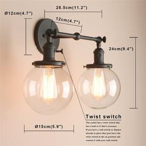 img 2 attached to 💡 Vintage 2-Light Wall Sconce with Globe Glass, Black Vanity Light Fixtures - Ideal Industrial Wall Lamp Lighting for Bathroom and Living Room