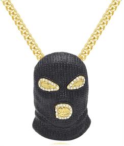 img 4 attached to 💎 Bling Crystal Out Mask Pendant Cuban Chain Necklace for Hip Hop Nightclub Bars: Nsitbbuery Exclusivity