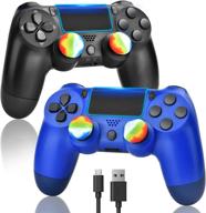 🎮 augex wireless game controllers - controller remote control with charging cable and double shock - black and blue logo