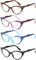 👓 kerecsen 4 pack ladies stylish cateye reading glasses: trendy spring hinge readers for women logo