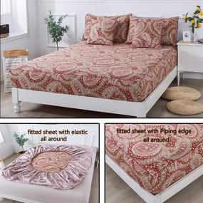 img 1 attached to 🌺 FADFAY Luxury Paisley Sheets Set King: Classy Red and Gold Floral Farmhouse Bedding - Elegant Red Paisley Bedding Set 100% Cotton: Super Soft, Hypoallergenic, Deep Pocket Fitted Sheet - 4-Pieces, King Size