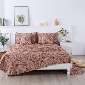 img 3 attached to 🌺 FADFAY Luxury Paisley Sheets Set King: Classy Red and Gold Floral Farmhouse Bedding - Elegant Red Paisley Bedding Set 100% Cotton: Super Soft, Hypoallergenic, Deep Pocket Fitted Sheet - 4-Pieces, King Size