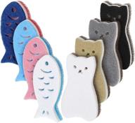 🐱 premium 8-piece cat fish kitchen scrub sponges for non-scratch cleaning - ideal for dishes, pots, pans & sinks logo