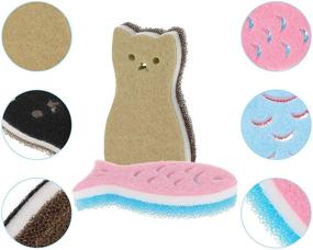 img 1 attached to 🐱 Premium 8-Piece Cat Fish Kitchen Scrub Sponges for Non-Scratch Cleaning - Ideal for Dishes, Pots, Pans & Sinks