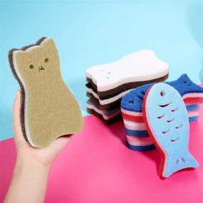 img 2 attached to 🐱 Premium 8-Piece Cat Fish Kitchen Scrub Sponges for Non-Scratch Cleaning - Ideal for Dishes, Pots, Pans & Sinks