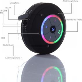 img 1 attached to Exkokoro(TM) Waterproof Portable Shower Bluetooth 4.0 Speakers Subwoofer - Colorful LED Effect, Strong Adhesion, Hands-Free Calls - Black