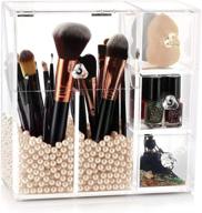 💄 hblife makeup brush holder: acrylic organizer with brush holders, 3 drawers, and dustproof box - includes free beige pearl logo