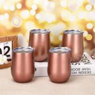 🥂 stylish 4 pack rose gold wine tumbler set with insulated stainless steel, lid, straws & brushes - 12 oz double wall vacuum wine glasses for thermal enhancement логотип