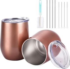 img 2 attached to 🥂 Stylish 4 Pack Rose Gold Wine Tumbler Set with Insulated Stainless Steel, Lid, Straws & Brushes - 12 Oz Double Wall Vacuum Wine Glasses for Thermal Enhancement