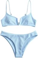 stylish zaful ribbed v-wired cami swimwear: adjustable straps, solid color bathing suits for women logo