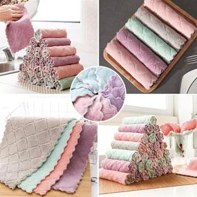 img 1 attached to 🧺 15-Pack Kitchen Dish Towels and Dishcloths Set - Coral Velvet, Green-Grey (Ideal for Drying Dishes)