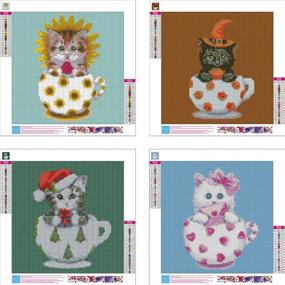 img 3 attached to 🎨 SKRYUIE 4 Pack 5D Diamond Painting: Kittens, Cups Cats, Sunflower Pumpkin Christmas Love – Full Drill DIY Kits for Wall Home Decor, Ideal Halloween Christmas Gift, 12"x12