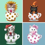 🎨 skryuie 4 pack 5d diamond painting: kittens, cups cats, sunflower pumpkin christmas love – full drill diy kits for wall home decor, ideal halloween christmas gift, 12"x12 logo