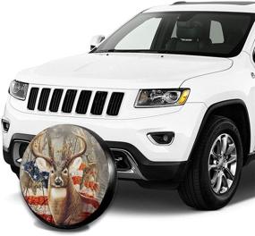 img 1 attached to Deer American Flag Spare Tire Cover Wheel Protectors Weatherproof Universal For Trailer Rv SUV Truck Camper Travel Trailer (14&#34