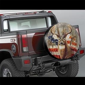 img 3 attached to Deer American Flag Spare Tire Cover Wheel Protectors Weatherproof Universal For Trailer Rv SUV Truck Camper Travel Trailer (14&#34