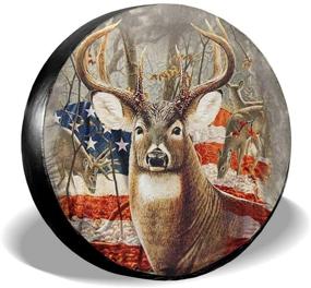 img 4 attached to Deer American Flag Spare Tire Cover Wheel Protectors Weatherproof Universal For Trailer Rv SUV Truck Camper Travel Trailer (14&#34