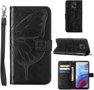 🦋 stylish wallet case for moto g power 2021 - butterfly floral embossed pu leather flip cover with kickstand and card holder slots - black logo