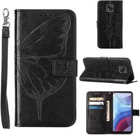 img 4 attached to 🦋 Stylish Wallet Case for Moto G Power 2021 - Butterfly Floral Embossed PU Leather Flip Cover with Kickstand and Card Holder Slots - Black