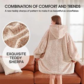 img 1 attached to 🧥 Greenoak Oversized Sherpa Wearable Blanket Sweatshirt, Warm & Cozy Hooded Blanket for Women/Men (Khaki, Large)
