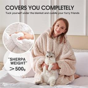img 2 attached to 🧥 Greenoak Oversized Sherpa Wearable Blanket Sweatshirt, Warm & Cozy Hooded Blanket for Women/Men (Khaki, Large)