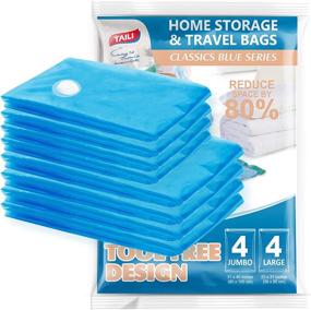 img 4 attached to 🛏️ TAILI Jumbo Vacuum Storage Bags Combo 8 Pack - Space Saver for Clothes, Bedding, Comforter, Duvets, Quilts, Pillows - No Pump or Cap Needed - 80% Space Saving Design