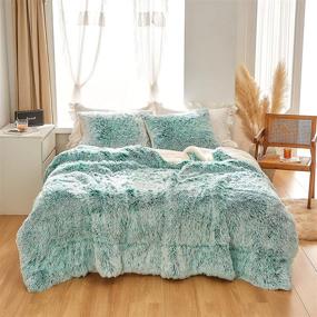 img 3 attached to Luxurious FlySheep Faux Fur Fluffy Comforter Set: Queen Size Aqua and White Shaggy Bedding with Plush Sherpa Backing - Reversible & Super Warm for Winter