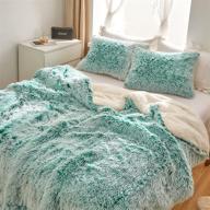 luxurious flysheep faux fur fluffy comforter set: queen size aqua and white shaggy bedding with plush sherpa backing - reversible & super warm for winter logo