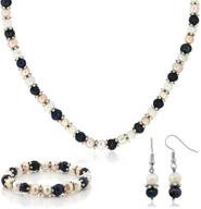 💎 набор украшений с жемчугом разных цветов из пресноводных жемчужин - ожерелье, серьги и браслет | gem stone king | 7-8 мм | 18 дюймов логотип