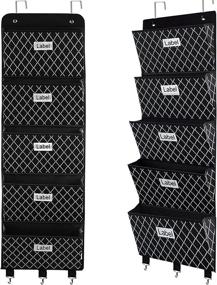 img 3 attached to 📑 Black Wall Hanging File Organizer - Over The Door File Folder Holder with Label Window for Office, Paper, Magazine, Notebooks, Planners - 5 Large Pockets