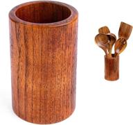 🍴 premium natural acacia wood utensil holder - stylish countertop organizing solution for kitchen utensils, spoons, spatulas, skimmers, straws - 5.8 x 3.7 inch логотип